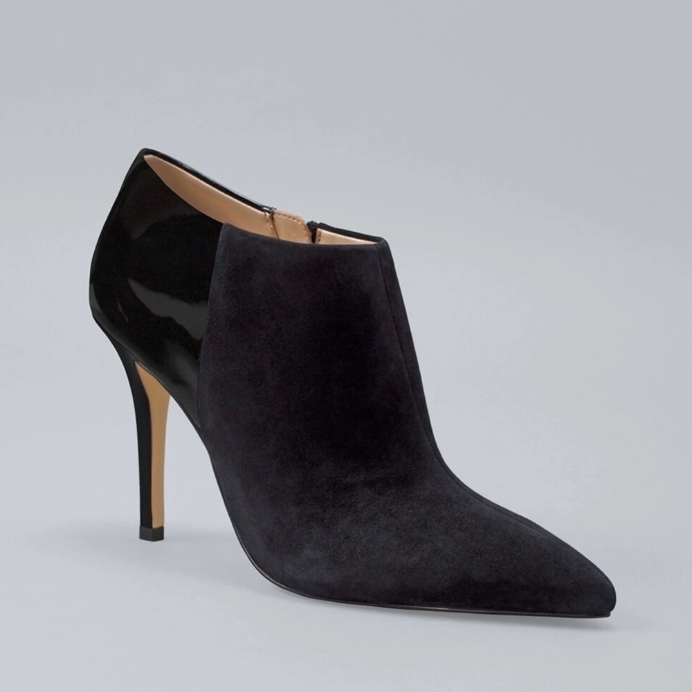 White House Black Market Eliza Patent Suede Leather Bootie Heels